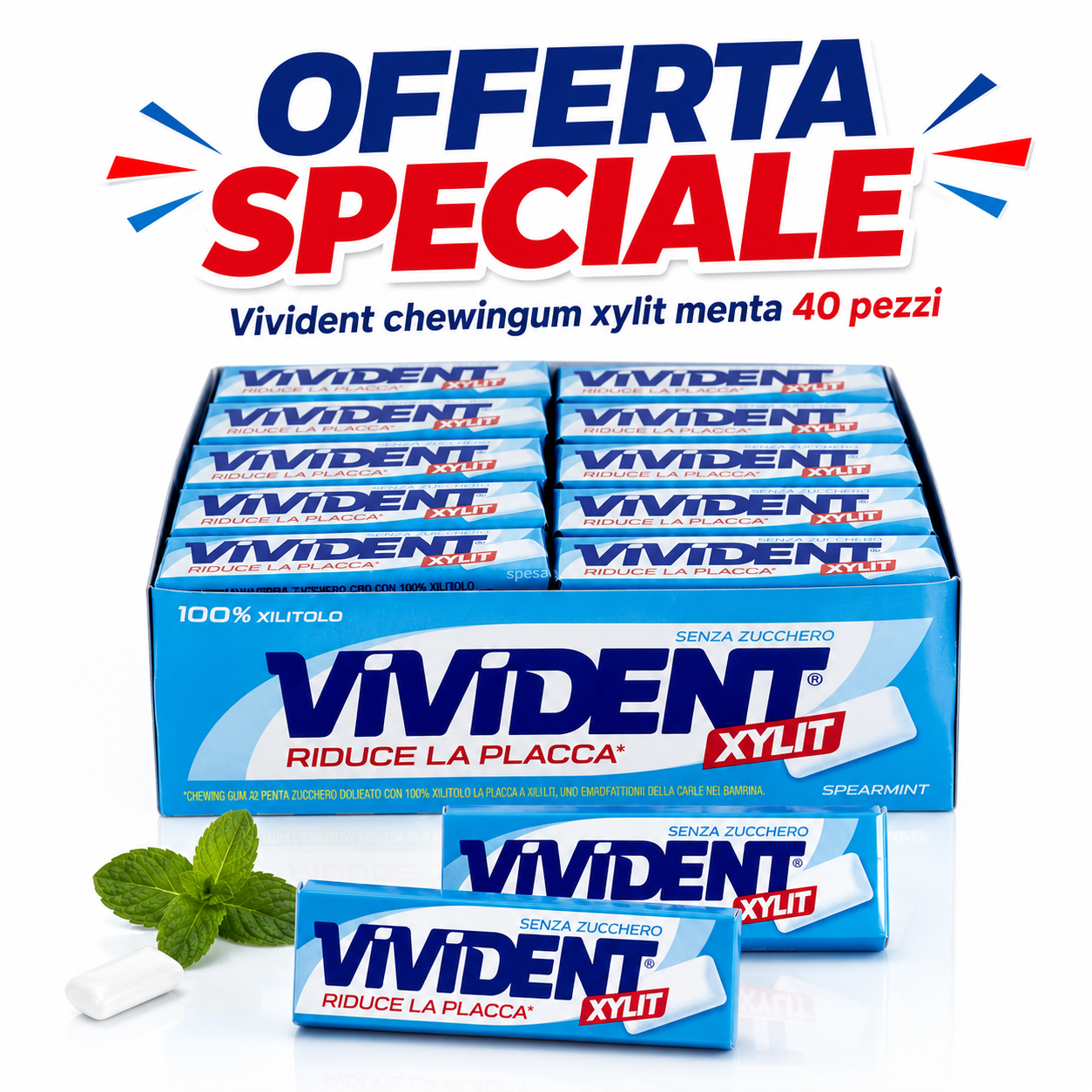 Vivident Xylit Spearmint Senza Zucchero – Confezione da 40 Astucci
