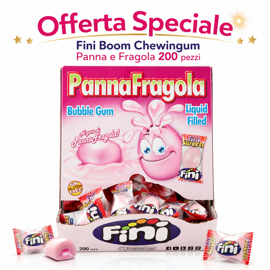 Fini Panna e Fragola Bubble Gum Ripiene – Box da 200 Pezzi