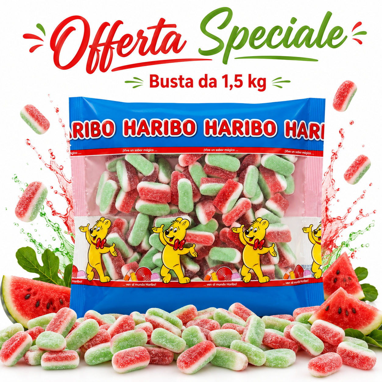 Haribo Caramelle Gommose all’Anguria – 2 Buste da 1 kg, Totale 2 kg