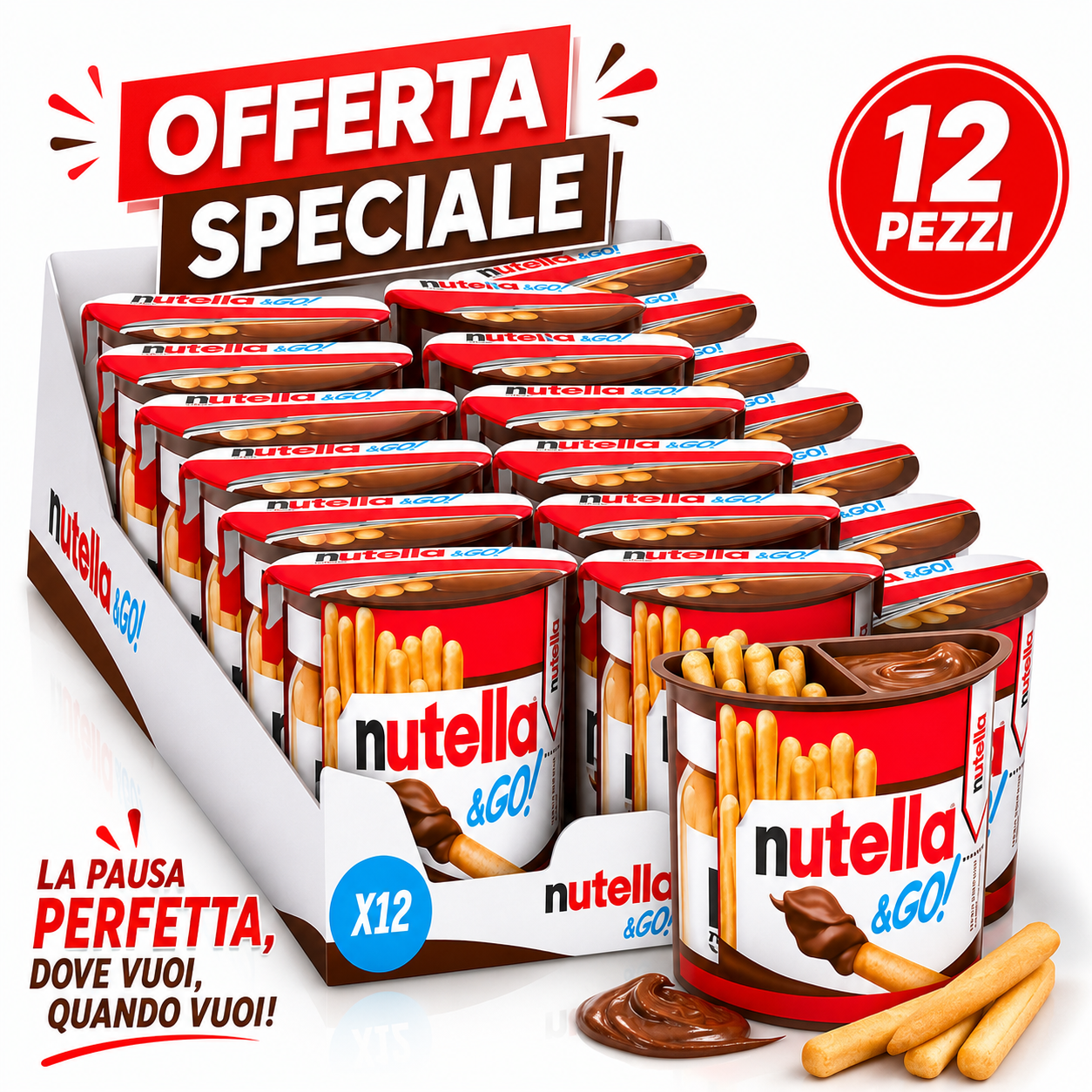 Nutella &GO! Crema alle Nocciole e Cacao con Grissini – 12 Pezzi