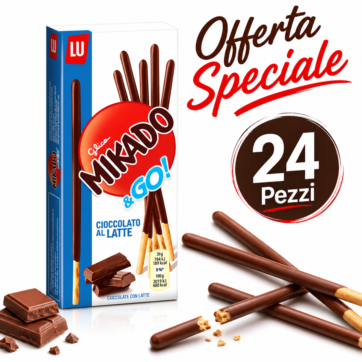 Mondelez International Mikado Bastoncini Croccanti Ricoperti di Cioccolato al Latte – Box 24 Confezioni