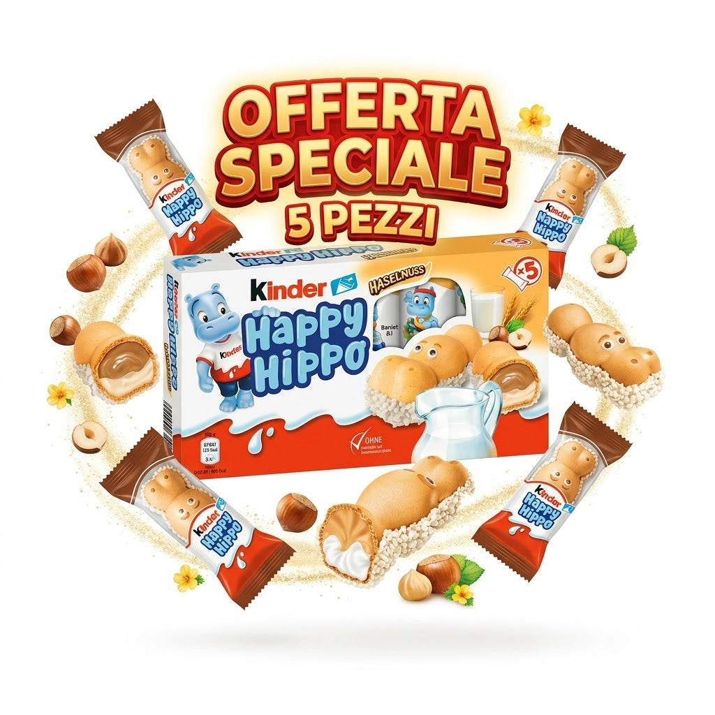 Kinder Happy Hippo Wafer alla Nocciola – 3 Scatole da 5 Pezzi, Totale 15