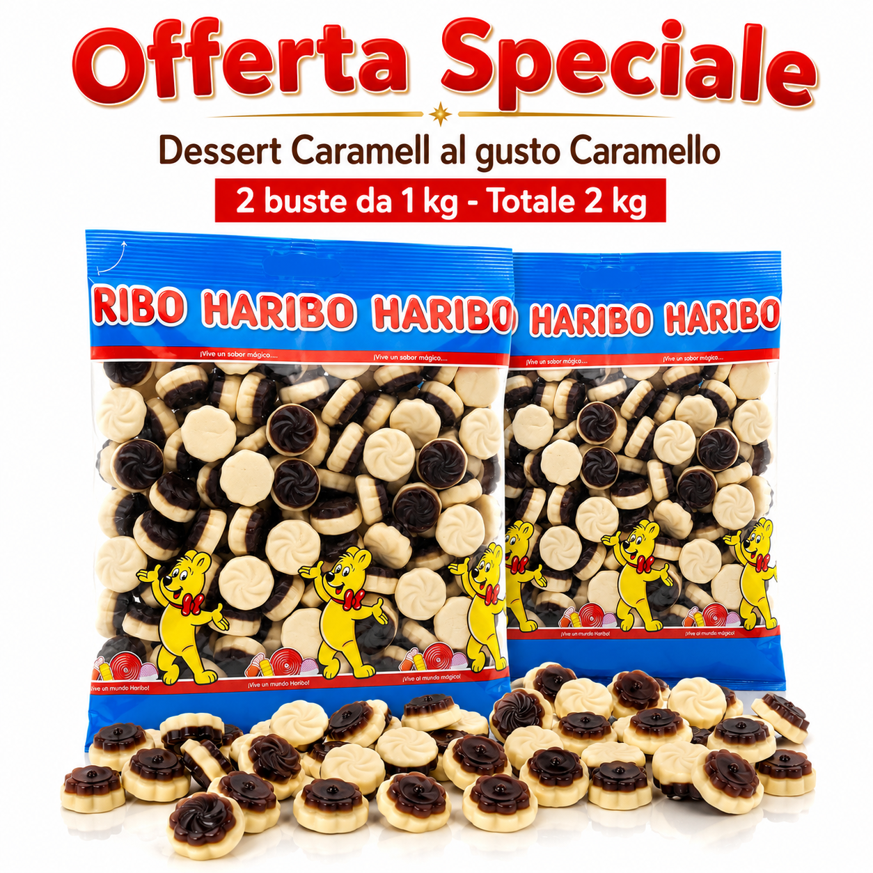 Haribo Dessert Caramelle Gommose al Gusto Caramello – 2 Buste da 1,5 kg, Totale 3 kg